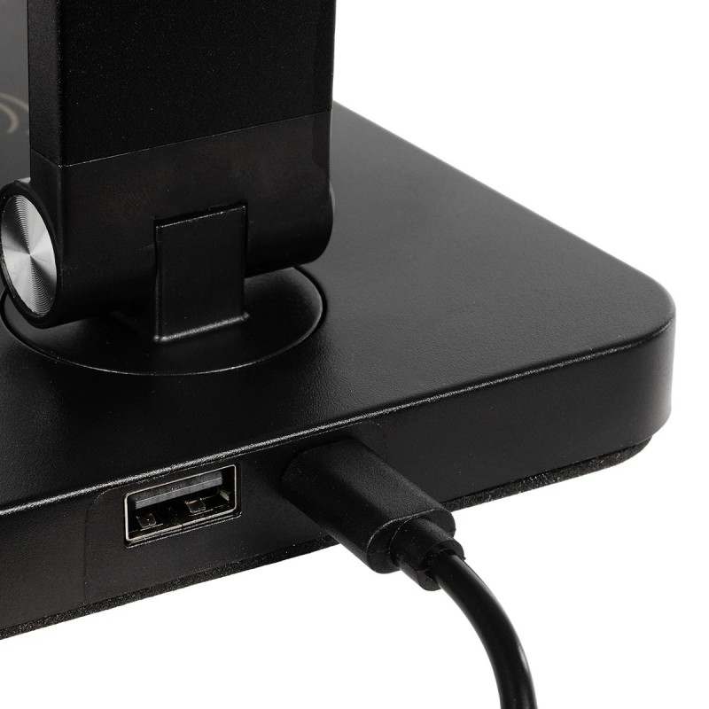 GLOBOSTAR® TEBLA 60482 Μοντέρνο Επιτραπέζιο Φωτιστικό Γραφείου με Ασύρματη Φόρτιση 5W 1A LED 5W 500lm 120° AC 220-240V IP20 Ρυθμιζόμενο Λευκό CCT με Αφή 2700K/4500K/6000K Dimmable - Bridgelux SMD Chip - Μαύρο - Μ11 x Π31 x Υ52cm - 2 Χρόνια Εγγύηση