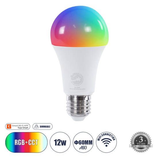 GloboStar® 60490 Έξυπνη Λάμπα LED E27 A60 Γλόμπος Smart Home Wifi 12W 1200lm 260° AC 220-240V IP20 Φ6 x Υ12cm RGB+CCT - Εναλλαγή Φωτισμού & Dimming μέσω Εφαρμογής Tuya - Bridgelux Chip - 3 Χρόνια Εγγύηση GloboStar® 60490 Έξυπνη Λάμπα LED E27 A60 Γλόμπος Smart Home Wifi 12W 1200lm 260° AC 220-240V IP20 Φ6 x Υ12cm RGB+CCT - Εναλλαγή Φωτισμού & Dimming μέσω Εφαρμογής Tuya - Bridgelux Chip - 3 Χρόνια Εγγύηση