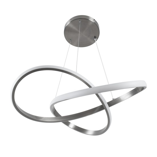 GLOBOSTAR® DEXTER 60948 Μοντέρνο Κρεμαστό Φωτιστικό Οροφής LED 72W 8064lm 300° AC 220-240V IP20 Ρυθμιζόμενο Λευκό CCT με Χειριστήριο από 2700K έως 6000K Dimmable - Lumileds SMD Chip - Νίκελ Βούρτσας - Μ56 x Π56 x Υ14cm - 3 Χρόνια Εγγύηση