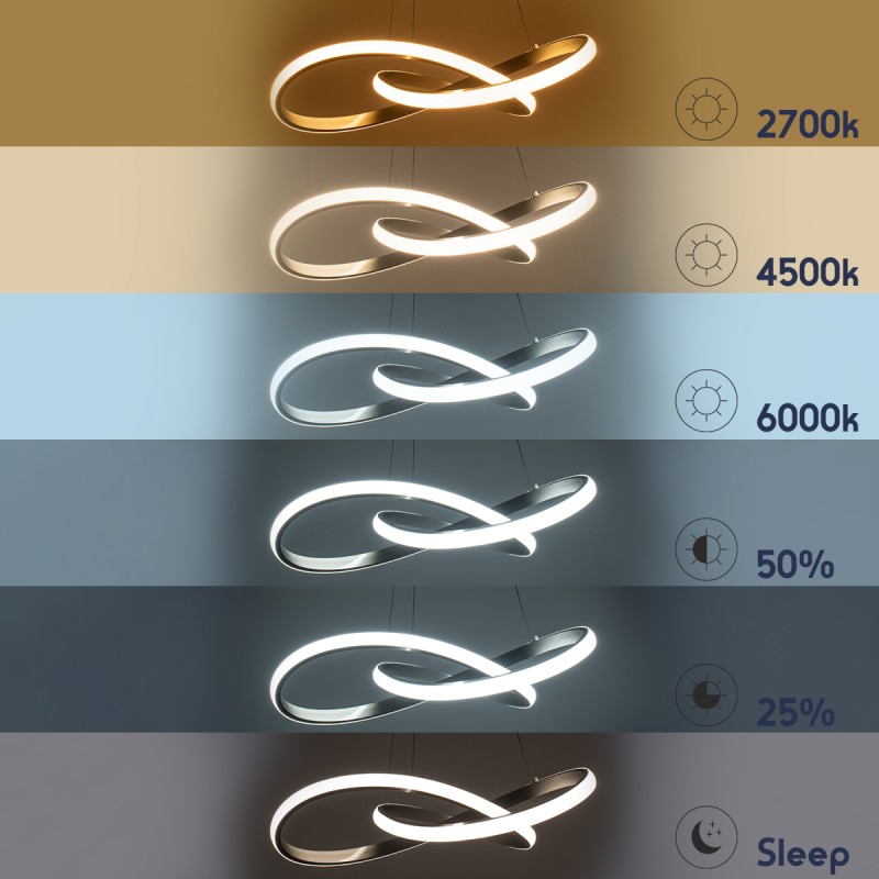 GLOBOSTAR® DEXTER 60948 Μοντέρνο Κρεμαστό Φωτιστικό Οροφής LED 72W 8064lm 300° AC 220-240V IP20 Ρυθμιζόμενο Λευκό CCT με Χειριστήριο από 2700K έως 6000K Dimmable - Lumileds SMD Chip - Νίκελ Βούρτσας - Μ56 x Π56 x Υ14cm - 3 Χρόνια Εγγύηση