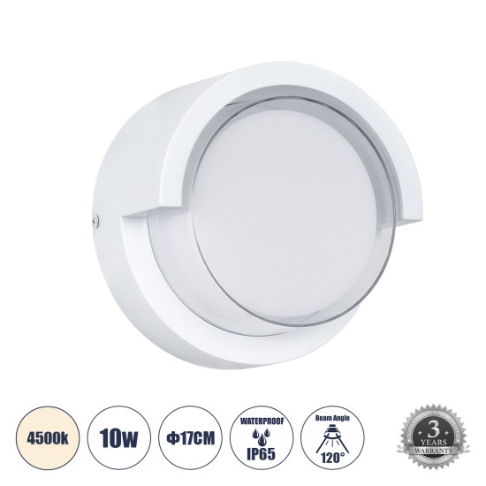 GLOBOSTAR® APEX 60766 Φωτιστικό Τοίχου - Απλίκα Εσωτερικού/Εξωτερικού Χώρου LED 10W 1050lm 120° AC175-265V Αδιάβροχο IP65 - Πλαστικό Σώμα - Φυσικό λευκό 4500K - Φ17 x Υ9cm - Λευκό - Bridgelux Chip - 3 Χρόνια Εγγύηση GLOBOSTAR® APEX 60766 Φωτιστικό Τοίχου - Απλίκα Εσωτερικού/Εξωτερικού Χώρου LED 10W 1050lm 120° AC175-265V Αδιάβροχο IP65 - Πλαστικό Σώμα - Φυσικό λευκό 4500K - Φ17 x Υ9cm - Λευκό - Bridgelux Chip - 3 Χρόνια Εγγύηση