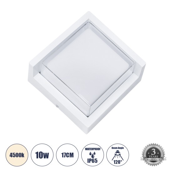 GLOBOSTAR® APEX 60772 Φωτιστικό Τοίχου - Απλίκα Εσωτερικού/Εξωτερικού Χώρου LED 10W 1050lm 120° AC175-265V Αδιάβροχο IP65 - Πλαστικό Σώμα - Φυσικό λευκό 4500K - Μ17 x Π17 x Υ9cm - Λευκό - Bridgelux Chip - 3 Χρόνια Εγγύηση GLOBOSTAR® APEX 60772 Φωτιστικό Τοίχου - Απλίκα Εσωτερικού/Εξωτερικού Χώρου LED 10W 1050lm 120° AC175-265V Αδιάβροχο IP65 - Πλαστικό Σώμα - Φυσικό λευκό 4500K - Μ17 x Π17 x Υ9cm - Λευκό - Bridgelux Chip - 3 Χρόνια Εγγύηση