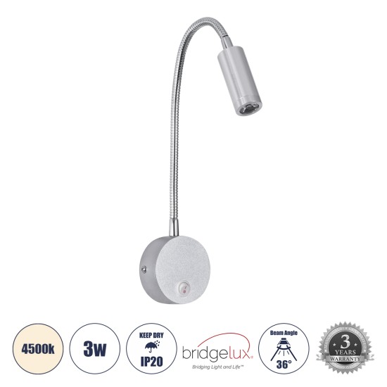 GloboStar® GOOSE 60879 Μοντέρνο Φωτιστικό Τοίχου - Απλίκα Ξενοδοχείου Bed Side LED 3W 300lm 36° AC 220-240V - Reading Light - Μ6.5 x Π15 x Υ24.5cm - Φυσικό Λευκό 4500K - Ασημί Νίκελ - 3 Xρόνια Εγγύηση GloboStar® GOOSE 60879 Μοντέρνο Φωτιστικό Τοίχου - Απλίκα Ξενοδοχείου Bed Side LED 3W 300lm 36° AC 220-240V - Reading Light - Μ6.5 x Π15 x Υ24.5cm - Φυσικό Λευκό 4500K - Ασημί Νίκελ - 3 Xρόνια Εγγύηση