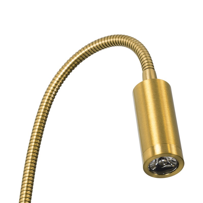 GloboStar® GOOSE 60880 Μοντέρνο Φωτιστικό Τοίχου - Απλίκα Ξενοδοχείου Bed Side LED 3W 300lm 36° AC 220-240V - Reading Light - Μ6.5 x Π15 x Υ24.5cm - Φυσικό Λευκό 4500K - Χρυσό Βούρτσας - 3 Xρόνια Εγγύηση