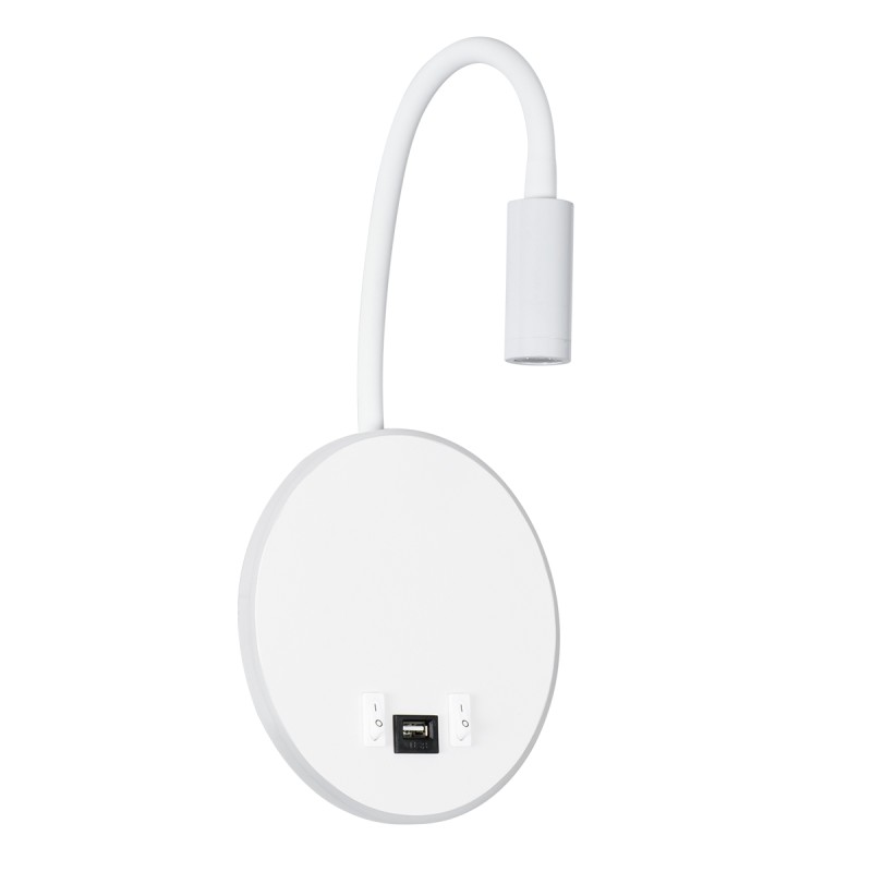 GloboStar® GOOSE 60881 Μοντέρνο Φωτιστικό Τοίχου - Απλίκα Ξενοδοχείου Bed Side LED 6W 600lm 36° & 360° AC 220-240V - Reading Light & 360° Κρυφός Φωτισμός - Φορτιστής USB 3A - Μ15.5 x Π15 x Υ30.5cm - Φυσικό Λευκό 4500K - Λευκό  - 3 Xρόνια Εγγύηση