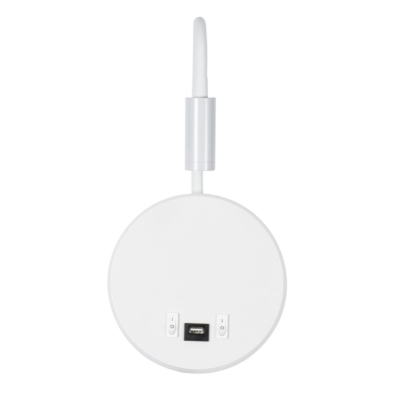 GloboStar® GOOSE 60881 Μοντέρνο Φωτιστικό Τοίχου - Απλίκα Ξενοδοχείου Bed Side LED 6W 600lm 36° & 360° AC 220-240V - Reading Light & 360° Κρυφός Φωτισμός - Φορτιστής USB 3A - Μ15.5 x Π15 x Υ30.5cm - Φυσικό Λευκό 4500K - Λευκό  - 3 Xρόνια Εγγύηση