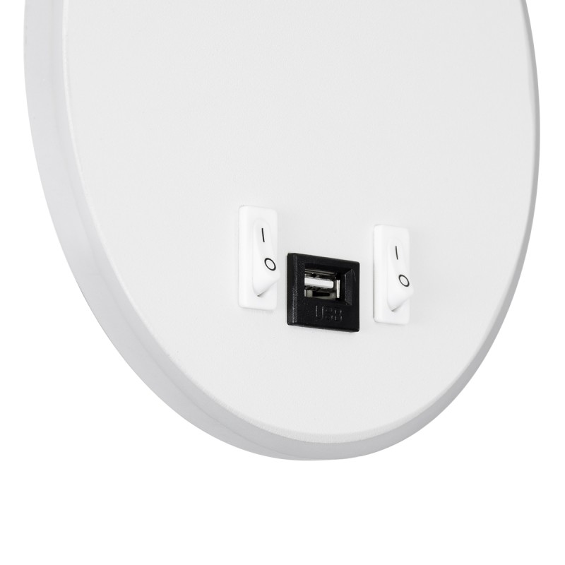 GloboStar® GOOSE 60881 Μοντέρνο Φωτιστικό Τοίχου - Απλίκα Ξενοδοχείου Bed Side LED 6W 600lm 36° & 360° AC 220-240V - Reading Light & 360° Κρυφός Φωτισμός - Φορτιστής USB 3A - Μ15.5 x Π15 x Υ30.5cm - Φυσικό Λευκό 4500K - Λευκό  - 3 Xρόνια Εγγύηση