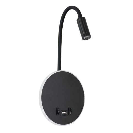 GloboStar® GOOSE 60883 Μοντέρνο Φωτιστικό Τοίχου - Απλίκα Ξενοδοχείου Bed Side LED 6W 600lm 36° & 360° AC 220-240V - Reading Light & 360° Κρυφός Φωτισμός - Φορτιστής USB 3A - Μ15.5 x Π15 x Υ30.5cm - Φυσικό Λευκό 4500K - Μαύρο - 3 Xρόνια Εγγύηση
