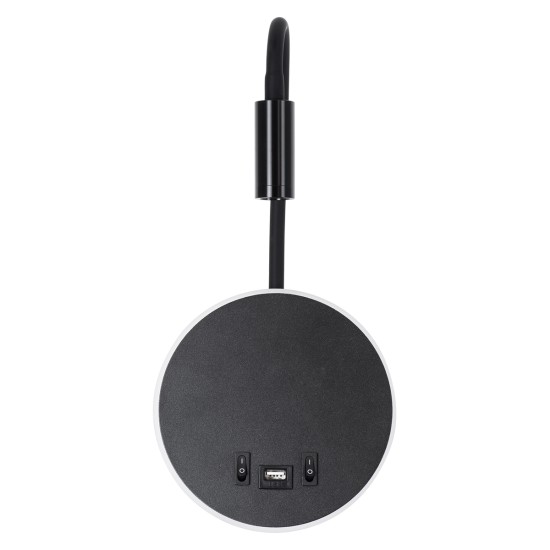 GloboStar® GOOSE 60883 Μοντέρνο Φωτιστικό Τοίχου - Απλίκα Ξενοδοχείου Bed Side LED 6W 600lm 36° & 360° AC 220-240V - Reading Light & 360° Κρυφός Φωτισμός - Φορτιστής USB 3A - Μ15.5 x Π15 x Υ30.5cm - Φυσικό Λευκό 4500K - Μαύρο - 3 Xρόνια Εγγύηση