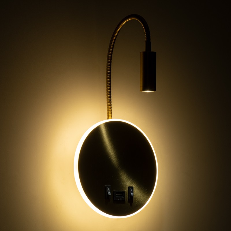 GloboStar® GOOSE 60885 Μοντέρνο Φωτιστικό Τοίχου - Απλίκα Ξενοδοχείου Bed Side LED 6W 600lm 36° & 360° AC 220-240V - Reading Light & 360° Κρυφός Φωτισμός - Φορτιστής USB 3A - Μ15.5 x Π15 x Υ30.5cm - Φυσικό Λευκό 4500K - Χρυσό Βούρτσας - 3 Xρόνια Ε