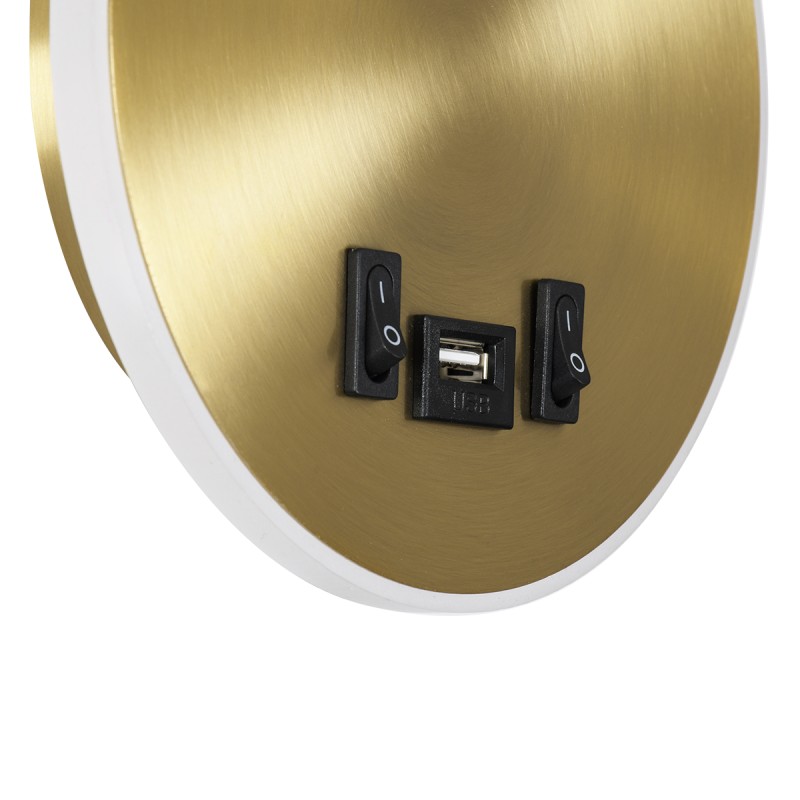 GloboStar® GOOSE 60885 Μοντέρνο Φωτιστικό Τοίχου - Απλίκα Ξενοδοχείου Bed Side LED 6W 600lm 36° & 360° AC 220-240V - Reading Light & 360° Κρυφός Φωτισμός - Φορτιστής USB 3A - Μ15.5 x Π15 x Υ30.5cm - Φυσικό Λευκό 4500K - Χρυσό Βούρτσας - 3 Xρόνια Ε