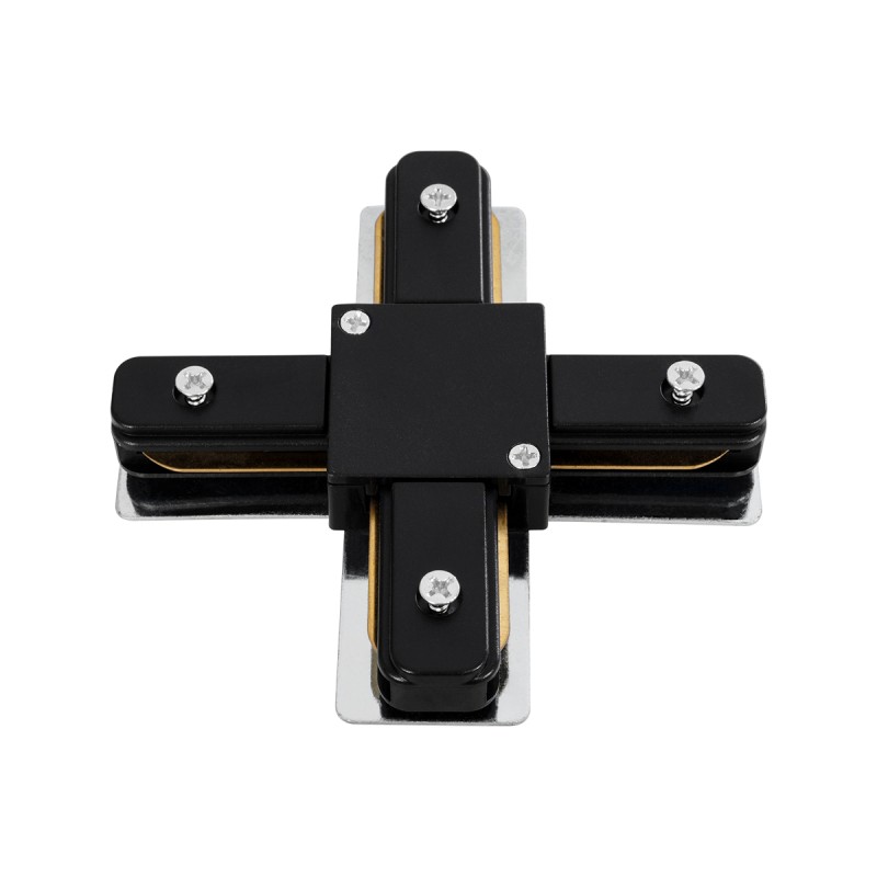 GloboStar® 2L-EUROTRACK 60909 Αντάπτορας +(Σταυρός) - Μονοφασικός 2 Καλωδίων για όλες τις Ράγες EUROTRACK AC 220-240V IP20 Μ10.7 x Π10.7 x Υ1.5cm - EUROTRACK® System 1L+1N - Θερμοπλαστικό - Μαύρο - 5 Χρόνια Εγγύηση