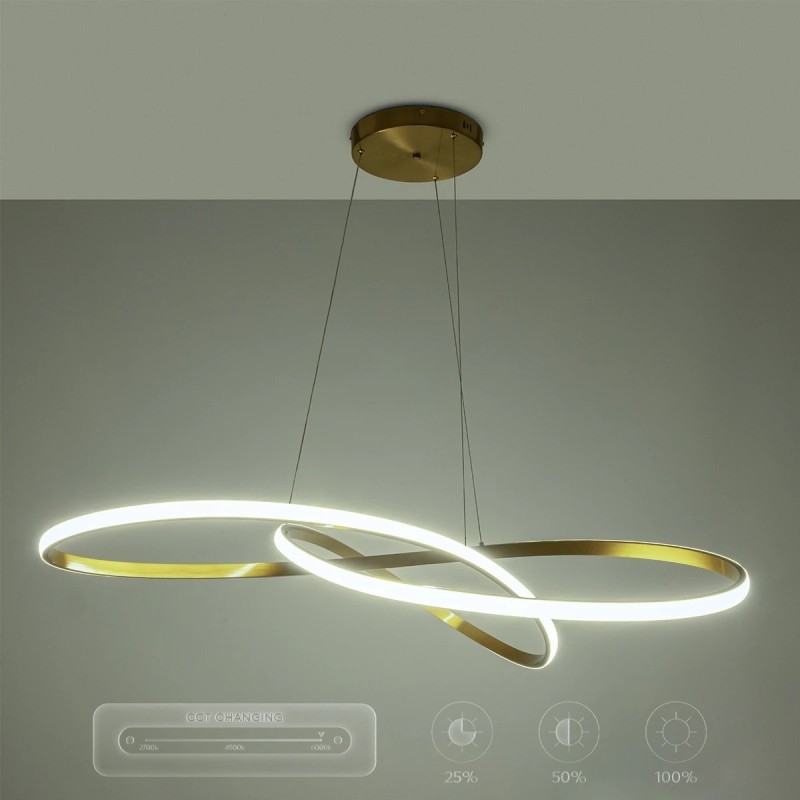 GLOBOSTAR® DEXTER 60920 Μοντέρνο Κρεμαστό Φωτιστικό Οροφής LED 120W 13440lm 300° AC 220-240V IP20 Ρυθμιζόμενο Λευκό CCT με Χειριστήριο από 2700K έως 6000K Dimmable - Lumileds SMD Chip - Χρυσό Βούρτσας - Μ103 x Π103 x Υ30cm - 3 Χρόνια Εγγύηση