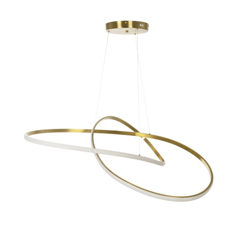 GLOBOSTAR® DEXTER 60920 Μοντέρνο Κρεμαστό Φωτιστικό Οροφής LED 120W 13440lm 300° AC 220-240V IP20 Ρυθμιζόμενο Λευκό CCT με Χειριστήριο από 2700K έως 6000K Dimmable - Lumileds SMD Chip - Χρυσό Βούρτσας - Μ103 x Π103 x Υ30cm - 3 Χρόνια Εγγύηση