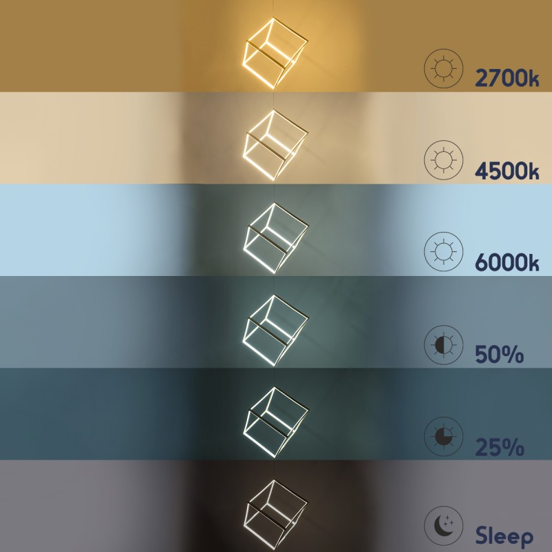 GLOBOSTAR® KIBOO 60930 Μοντέρνο Κρεμαστό Φωτιστικό Οροφής LED 36W 4150lm 360° AC 220-240V IP20 Ρυθμιζόμενο Λευκό CCT με Χειριστήριο από 2700K έως 6000K Dimmable - Lumileds SMD Chip - Χρυσό Βούρτσας - Μ40 x Π40 x Υ40cm - 3 Χρόνια Εγγύηση