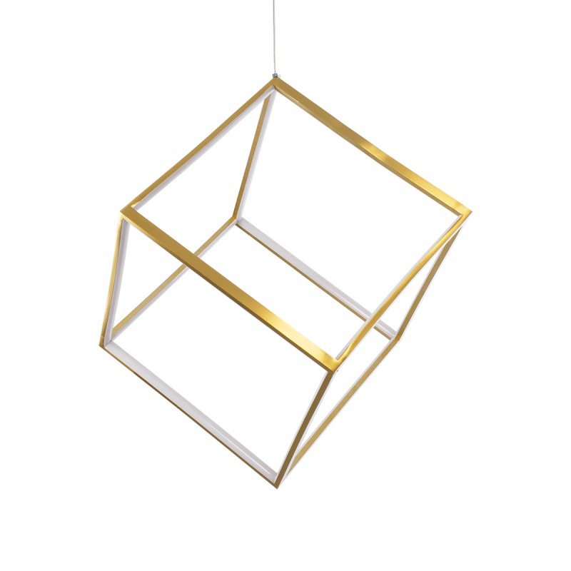 GLOBOSTAR® KIBOO 60930 Μοντέρνο Κρεμαστό Φωτιστικό Οροφής LED 36W 4150lm 360° AC 220-240V IP20 Ρυθμιζόμενο Λευκό CCT με Χειριστήριο από 2700K έως 6000K Dimmable - Lumileds SMD Chip - Χρυσό Βούρτσας - Μ40 x Π40 x Υ40cm - 3 Χρόνια Εγγύηση