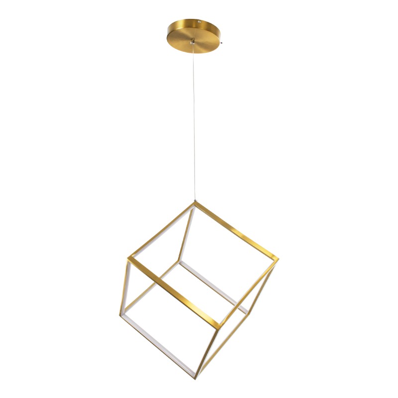 GLOBOSTAR® KIBOO 60930 Μοντέρνο Κρεμαστό Φωτιστικό Οροφής LED 36W 4150lm 360° AC 220-240V IP20 Ρυθμιζόμενο Λευκό CCT με Χειριστήριο από 2700K έως 6000K Dimmable - Lumileds SMD Chip - Χρυσό Βούρτσας - Μ40 x Π40 x Υ40cm - 3 Χρόνια Εγγύηση