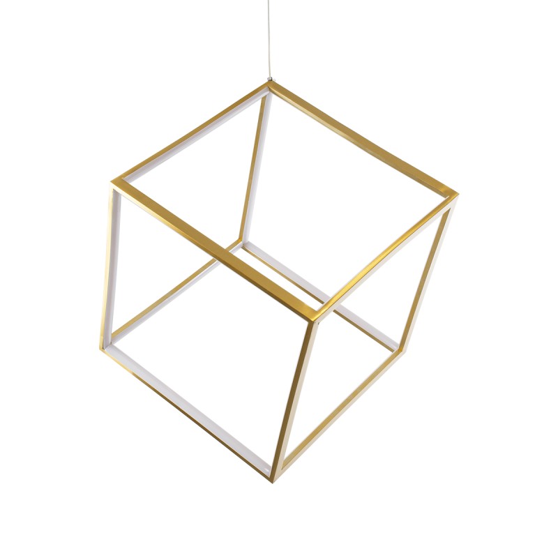 GLOBOSTAR® KIBOO 60930 Μοντέρνο Κρεμαστό Φωτιστικό Οροφής LED 36W 4150lm 360° AC 220-240V IP20 Ρυθμιζόμενο Λευκό CCT με Χειριστήριο από 2700K έως 6000K Dimmable - Lumileds SMD Chip - Χρυσό Βούρτσας - Μ40 x Π40 x Υ40cm - 3 Χρόνια Εγγύηση