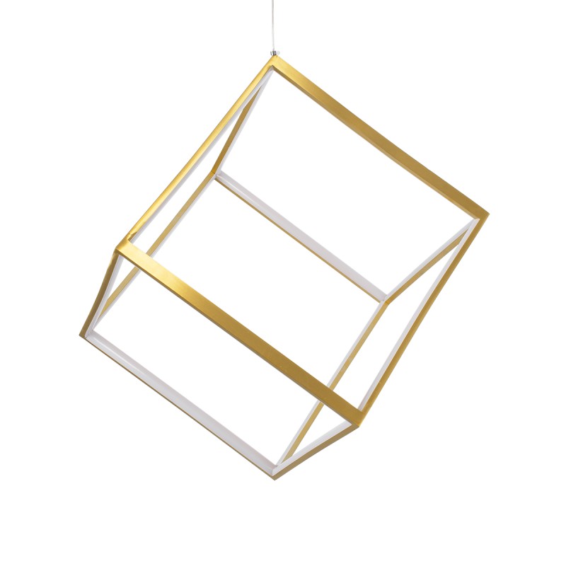 GLOBOSTAR® KIBOO 60930 Μοντέρνο Κρεμαστό Φωτιστικό Οροφής LED 36W 4150lm 360° AC 220-240V IP20 Ρυθμιζόμενο Λευκό CCT με Χειριστήριο από 2700K έως 6000K Dimmable - Lumileds SMD Chip - Χρυσό Βούρτσας - Μ40 x Π40 x Υ40cm - 3 Χρόνια Εγγύηση