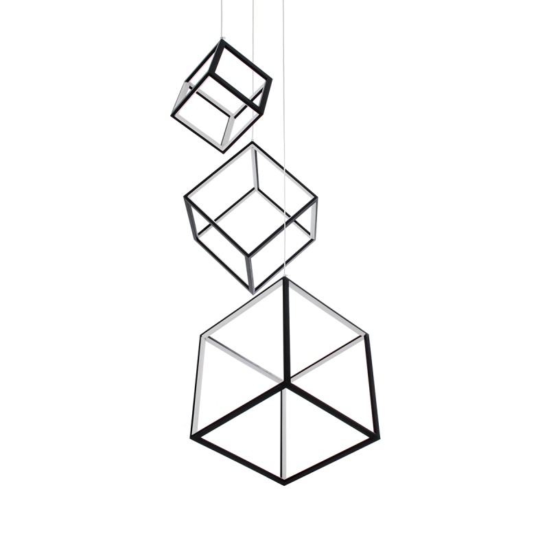 GloboStar® KIBOO-TRIO 60931 Κρεμαστό Φωτιστικό Οροφής Design LED CCT 90W 10350lm 360° AC 220-240V - Εναλλαγή Φωτισμού μέσω Τηλεχειριστηρίου All In One Ψυχρό 6000k+Φυσικό 4500k+Θερμό 2700k Dimmable Μ60 x Π60 x Υ80cm - Μαύρο - 3 Years Warranty