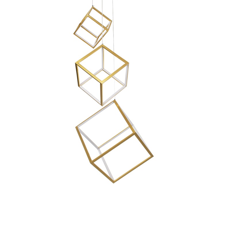 GloboStar® KIBOO-TRIO 60932 Κρεμαστό Φωτιστικό Οροφής Design LED CCT 90W 10350lm 360° AC 220-240V - Εναλλαγή Φωτισμού μέσω Τηλεχειριστηρίου All In One Ψυχρό 6000k+Φυσικό 4500k+Θερμό 2700k Dimmable Μ60 x Π60 x Υ80cm - Χρυσό Πλατίνα - 3 Years Warranty