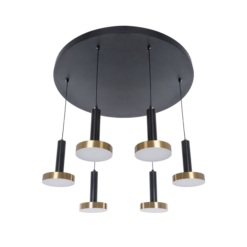 GLOBOSTAR® ZANE 60935 Κρεμαστό Φωτιστικό Design LED CCT 100W 11200lm 120° AC 220-240V IP20 - Εναλλαγή Φωτισμού μέσω Τηλεχειριστηρίου All In One Ψυχρό 6000k+Φυσικό 4500k+Θερμό 2700k Dimmable - Φ80 x Υ20cm - Μαύρο & Χρυσό - 3 Χρόνια Εγγύηση