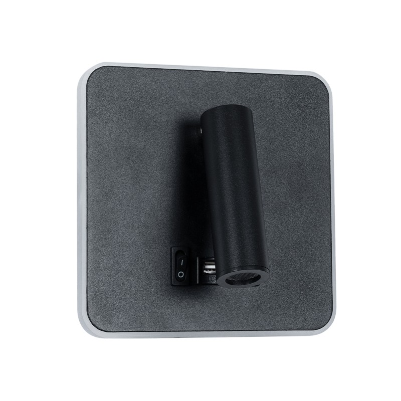 GLOBOSTAR® LADY-S 60942 Μοντέρνο Φωτιστικό Τοίχου - Απλίκα Ξενοδοχείου Reading Light με Φορτιστή USB 3A LED 6W 600lm 36° & 360° AC 220-240V IP20 Φυσικό Λευκό 4500K - Bridgelux COB Chip & TÜV SÜD Driver - Μαύρο Ματ - Μ15 x Π15 x Υ7cm - 3 Χρόνια Εγγ