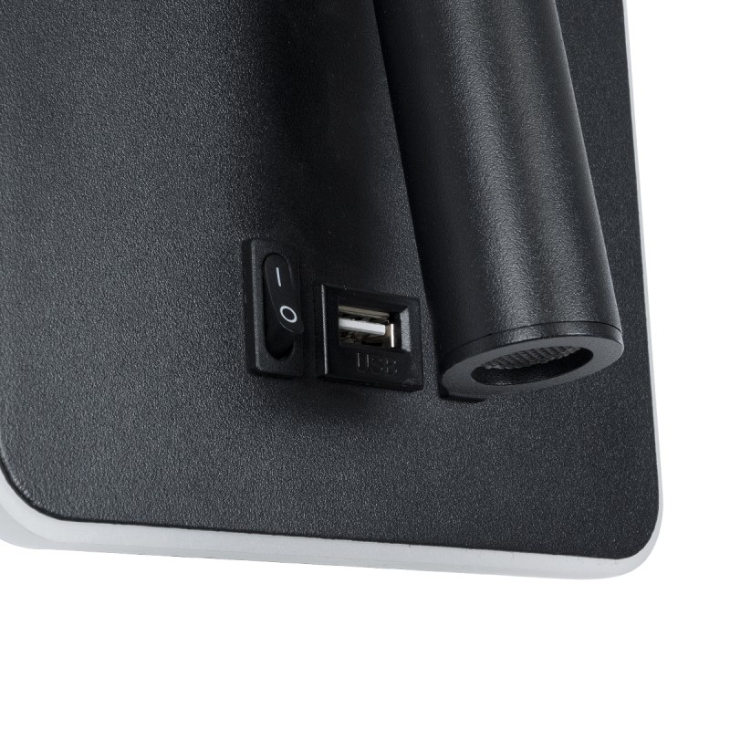 GLOBOSTAR® LADY-S 60942 Μοντέρνο Φωτιστικό Τοίχου - Απλίκα Ξενοδοχείου Reading Light με Φορτιστή USB 3A LED 6W 600lm 36° & 360° AC 220-240V IP20 Φυσικό Λευκό 4500K - Bridgelux COB Chip & TÜV SÜD Driver - Μαύρο Ματ - Μ15 x Π15 x Υ7cm - 3 Χρόνια Εγγ