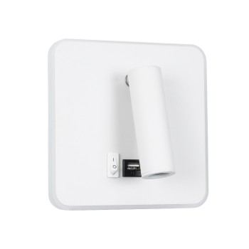 GLOBOSTAR® LADY-S 60943 Μοντέρνο Φωτιστικό Τοίχου - Απλίκα Ξενοδοχείου Reading Light με Φορτιστή USB 3A LED 6W 600lm 36° & 360° AC 220-240V IP20 Φυσικό Λευκό 4500K - Bridgelux COB Chip & TÜV SÜD Driver - Λευκό Ματ - Μ15 x Π15 x Υ7cm - 3 Χρόνια Εγγ