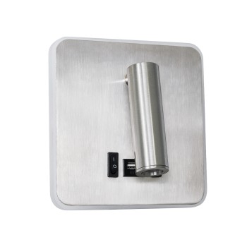 GLOBOSTAR® LADY-S 60945 Μοντέρνο Φωτιστικό Τοίχου - Απλίκα Ξενοδοχείου Reading Light με Φορτιστή USB 3A LED 6W 600lm 36° & 360° AC 220-240V IP20 Φυσικό Λευκό 4500K - Bridgelux COB Chip & TÜV SÜD Driver - Νίκελ Βούρτσας - Μ15 x Π15 x Υ7cm - 3 Χρόνι