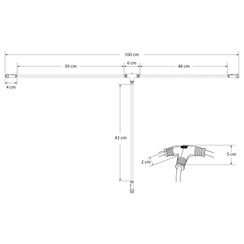 GLOBOSTAR® CONNECTOR 60957 5 Pin Καλώδιο/Επέκταση Τ 1 Μέτρου με Είσοδο 1 x Αρσενικό Βύσμα & Έξοδο 2 x Θηλυκά Βύσματα Αδιάβροχο IP68 - Μαύρο - Μ100 x Π52 x Υ2cm