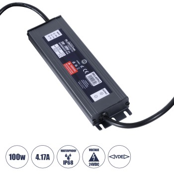 GLOBOSTAR® LUMISPLASH 60963 Τροφοδοτικό/Μετασχηματιστής Class II SELV 100W 4.17A DC 24V Αδιάβροχο IP68 - AC 220-240V σε DC 24V - Μ20 x Π5 x Υ2cm - 3 Χρόνια Εγγύηση