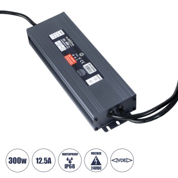 GLOBOSTAR® LUMISPLASH 60966 Τροφοδοτικό/Μετασχηματιστής Class II SELV 300W 12.5A DC 24V Αδιάβροχο IP68 - AC 220-240V σε DC 24V - M23.5 x W7.5 x H3.6cm - 3 Χρόνια Εγγύηση