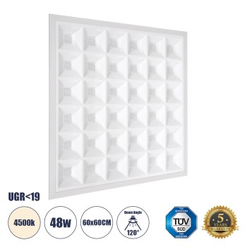 GLOBOSTAR® ZEUS 60969 Χωνευτό Panel Οροφής 60x60 με Anti Glare Reflector LED 48W 7200lm 120° CRI≥85Ra UGR<19 AC 220-240V IP20 Φυσικό Λευκό 4500K - Lumileds SMD Chip & TÜV SÜD Driver - Λευκό Γαλακτερό - Μ60 x Π60 x Υ3.3cm / Q56 x 56cm - 5 Χρόνια Εγγ