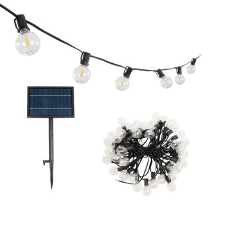 GLOBOSTAR® TWILIGHT 79669 Μοντέρνο Φωτιστικό Κήπου Γιρλάντα 14.5m με 50 Λάμπες LED 30W 2700lm 360° DC 3.6V με Ενσωματωμένο Φωτοβολταϊκό Panel 5.5V 5W & Επαναφορτιζόμενη Μπαταρία Li-ion 3.7V 3x18650 6600mAh Αδιάβροχο IP65 Θερμό Λευκό 2700Κ Dimmable - S