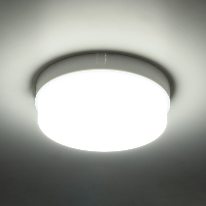 GloboStar® REVANO 61014 LED Πλαφονιέρα Οροφής Στρόγγυλη Φ17 15W 1500lm 180° AC 220-240V Αδιάβροχη IP54 Φ17 x Υ5cm Ψυχρό Λευκό 6000K - 2 Χρόνια Εγγύηση