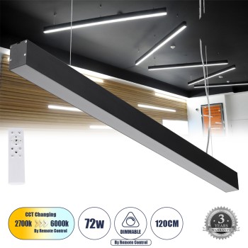 GLOBOSTAR® ORION 61030-S Μοντέρνο Φωτιστικό Οροφής LED 72W 8600lm 120° AC 220-240V IP20 Ρυθμιζόμενο Λευκό CCT με Χειριστήριο από 2700K έως 6000K Dimmable - Lumileds SMD Chip - Μαύρο Ματ - Μ120 x Π5.5 x Υ7cm - 3 Χρόνια Εγγύηση