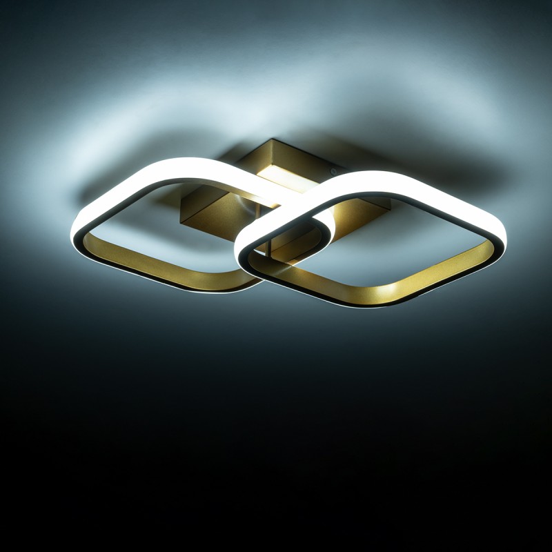 GloboStar® NORA 61063 Φωτιστικό Οροφής Design LED CCT 22W 2640lm 300° AC 220-240V - Εναλλαγή Φωτισμού μέσω Διακόπτη On/Off All In One Ψυχρό 6000k+Φυσικό 4500k+Θερμό 2700k Μ40 x Π24 x Υ7cm - Χρυσό Βούρτσας