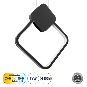 GLOBOSTAR® MARY 61082 Μοντέρνο Κρεμαστό Φωτιστικό Οροφής LED 12W 1440lm 300° AC 220-240V IP20 Ρυθμιζόμενο Λευκό CCT με On/Off 2700K/4500K/6000K - Lumileds SMD Chip - Μαύρο - Μ20 x Π2.3 x Υ28.5cm - 3 Χρόνια Εγγύηση