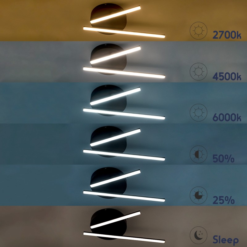 GloboStar® DRACO 61091 Φωτιστικό Οροφής Γραμμικό Linear Design LED CCT 36W 4428lm 120° AC 220-240V - Εναλλαγή Φωτισμού μέσω Τηλεχειριστηρίου All In One Ψυχρό 6000k+Φυσικό 4500k+Θερμό 2700k Dimmable Φ50 x Υ6cm - Μαύρο - 3 Years Warranty