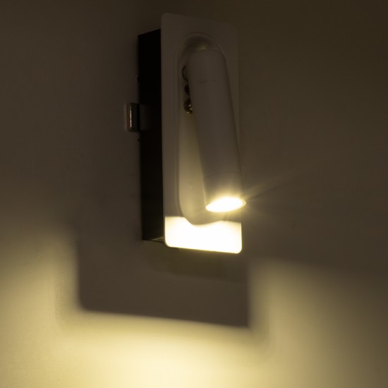 GloboStar® MANHATTAN 61098 Μοντέρνο Χωνευτό Φωτιστικό Τοίχου - Απλίκα Ξενοδοχείου Bed Side LED 3W 405lm 36° AC 220-240V - Reading Light - Μ7 x Π7 x Υ17cm - Φυσικό Λευκό 4500K - Λευκό