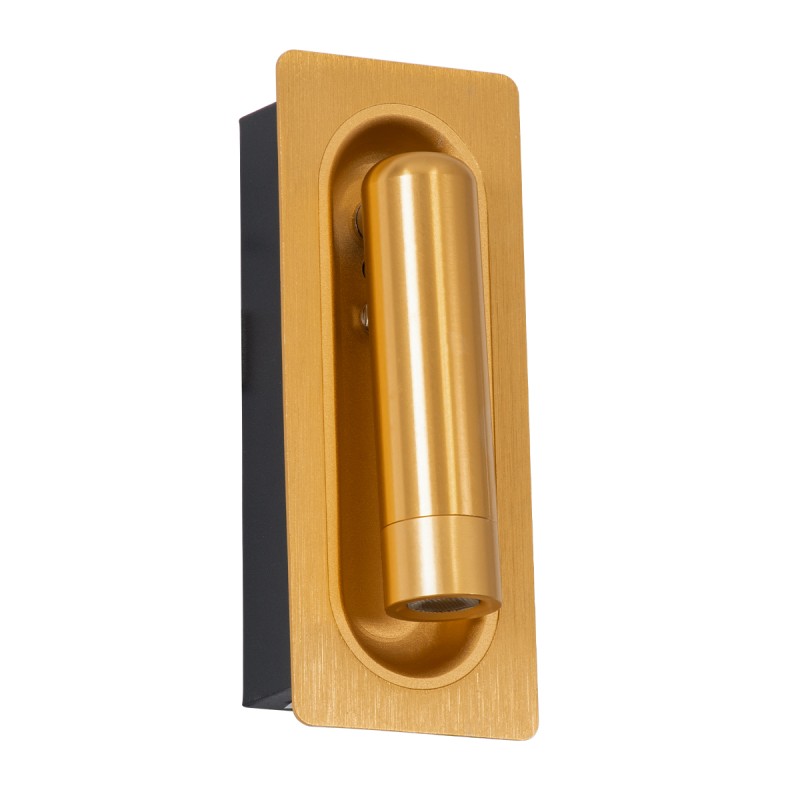 GloboStar® MANHATTAN 61100 Μοντέρνο Χωνευτό Φωτιστικό Τοίχου - Απλίκα Ξενοδοχείου Bed Side LED 3W 405lm 36° AC 220-240V - Reading Light - Μ7 x Π7 x Υ17cm - Φυσικό Λευκό 4500K - Χρυσό Βούρτσας
