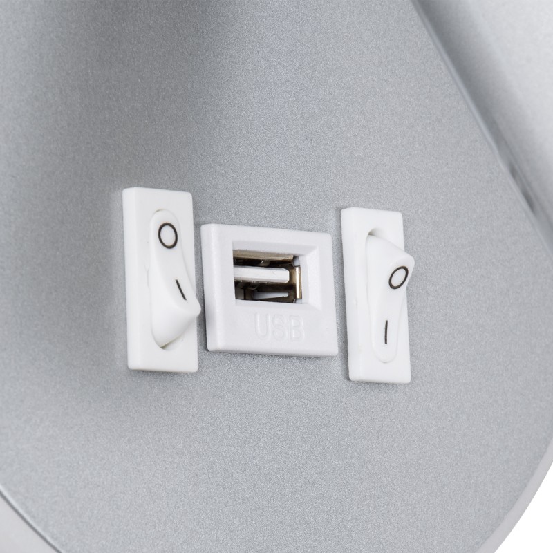 GloboStar® JERSEY 61103 Μοντέρνο Φωτιστικό Τοίχου - Απλίκα Ξενοδοχείου Bed Side LED 10W 1380lm 36° & 360° AC 220-240V - Reading Light & 360° Κρυφός Φωτισμός - Φορτιστής USB 3A - Φ14.5 x Π4cm - Φυσικό Λευκό 4500K - Νίκελ Βούρτσας