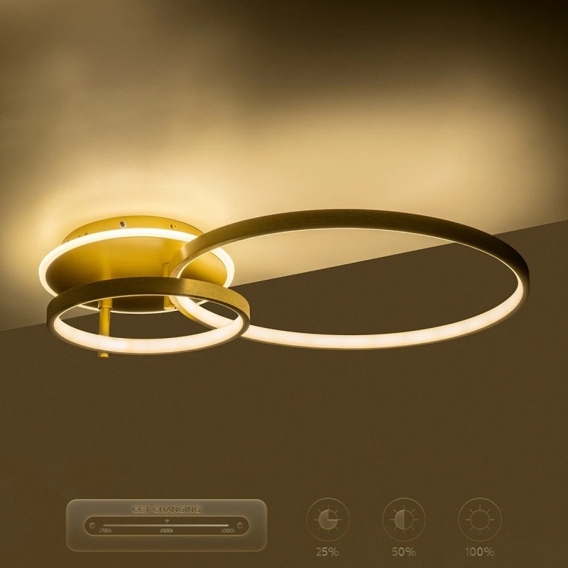 GLOBOSTAR® NEMESIS 61107 Μοντέρνο Φωτιστικό Οροφής LED 67W 7573lm 360° AC 220-240V IP20 Ρυθμιζόμενο Λευκό CCT με Χειριστήριο από 2700K έως 6000K Dimmable - Lumileds SMD Chip - Χρυσό Βούρτσας - Μ84 x Π45 x Υ13cm - 3 Χρόνια Εγγύηση