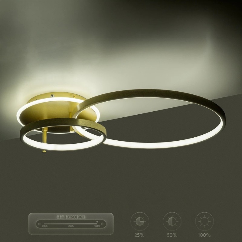 GLOBOSTAR® NEMESIS 61107 Μοντέρνο Φωτιστικό Οροφής LED 67W 7573lm 360° AC 220-240V IP20 Ρυθμιζόμενο Λευκό CCT με Χειριστήριο από 2700K έως 6000K Dimmable - Lumileds SMD Chip - Χρυσό Βούρτσας - Μ84 x Π45 x Υ13cm - 3 Χρόνια Εγγύηση