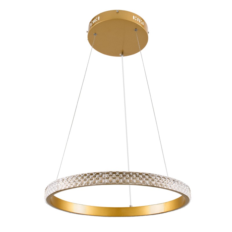 GloboStar® DIAMOND 61129 Κρεμαστό Φωτιστικό Δαχτυλίδι-Κύκλος LED CCT 30W 3513lm 360° AC 220-240V - Εναλλαγή Φωτισμού μέσω Τηλεχειριστηρίου All In One Ψυχρό 6000k+Φυσικό 4500k+Θερμό 2700k Dimmable Φ40cm - Χρυσό Βούρτσας - 3 Years Warranty