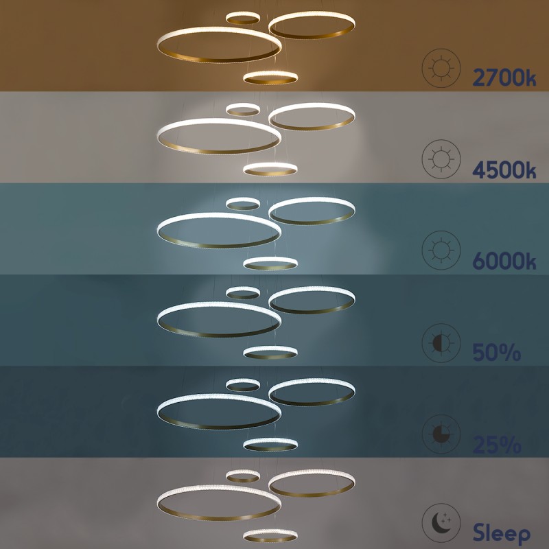 GLOBOSTAR® DIAMOND TETRA 61149 Μοντέρνο Κρεμαστό Φωτιστικό Οροφής LED 150W 18379lm 360° AC 220-240V IP20 Ρυθμιζόμενο Λευκό CCT με Χειριστήριο από 2700K έως 6000K Dimmable - Lumileds SMD Chip - Χρυσό Βούρτσας - Μ150 x Π150 x Υ60cm - 3 Χρόνια Εγγύηση