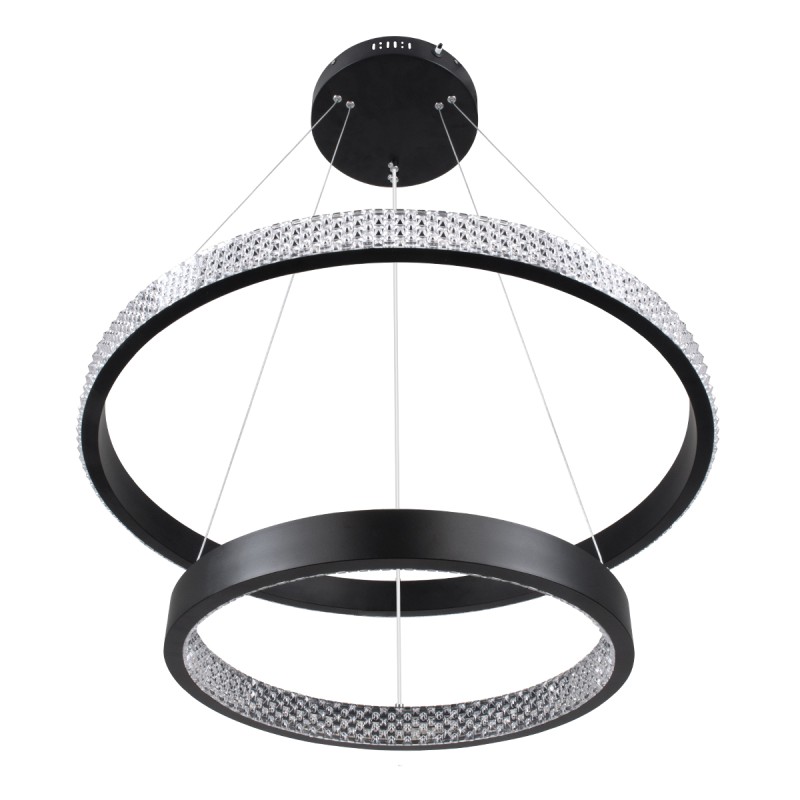 GLOBOSTAR® DIAMOND DUO 61150-DECO Μοντέρνο Κρεμαστό Φωτιστικό Οροφής LED 75W 8743lm 360° AC 220-240V IP20 Ρυθμιζόμενο Λευκό CCT με Χειριστήριο από 2700K έως 6000K Dimmable - Lumileds SMD Chip - Μαύρο - Μ60 x Π60 x Υ40cm - 3 Χρόνια Εγγύηση