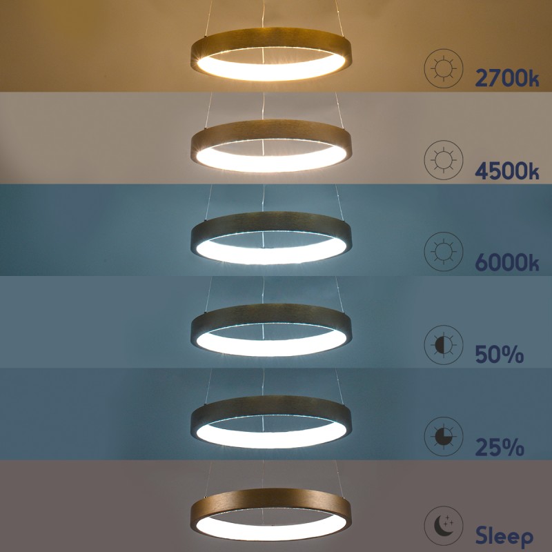 GLOBOSTAR® NEMESIS 61160 Μοντέρνο Κρεμαστό Φωτιστικό Οροφής LED 45W 5230lm 360° AC 220-240V IP20 Ρυθμιζόμενο Λευκό CCT με Χειριστήριο από 2700K έως 6000K Dimmable - Lumileds SMD Chip - Χρυσό Βούρτσας - Μ60 x Π60 x Υ4cm - 3 Χρόνια Εγγύηση