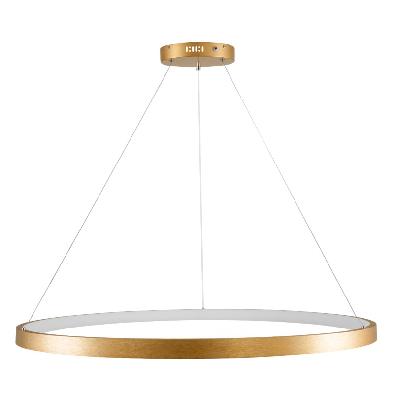 GLOBOSTAR® NEMESIS 61166 Μοντέρνο Κρεμαστό Φωτιστικό Οροφής LED 75W 8743lm 360° AC 220-240V IP20 Ρυθμιζόμενο Λευκό CCT με Χειριστήριο από 2700K έως 6000K Dimmable - Lumileds SMD Chip - Χρυσό Βούρτσας - Μ100 x Π100 x Υ4cm - 3 Χρόνια Εγγύηση